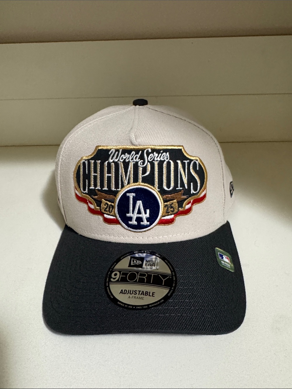 New Era LA Dodgers World Series Champions 9FORTY Hat - White/Navy/Gold/Red